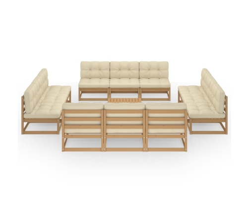 Muebles de jardín 13 piezas con cojines madera de pino maciza