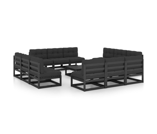 Juego de muebles de jardín 13 pzas y cojines madera pino maciza