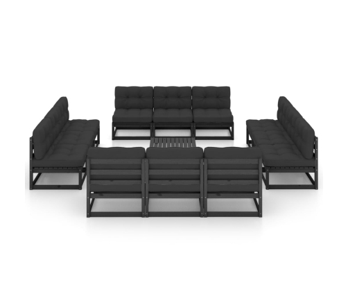 Juego de muebles de jardín 13 pzas y cojines madera pino maciza