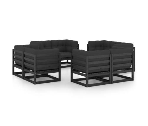 Muebles de jardín 8 piezas con cojines de madera de pino maciza