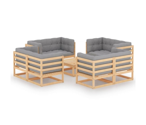 Juego de muebles de jardín 9 pzas y cojines madera pino maciza