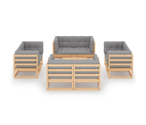 Juego de muebles de jardín 9 pzas y cojines madera pino maciza