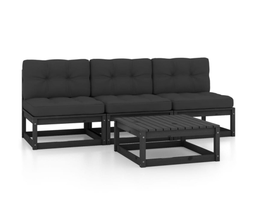 Juego de muebles de jardín 4 pzas y cojines madera pino maciza