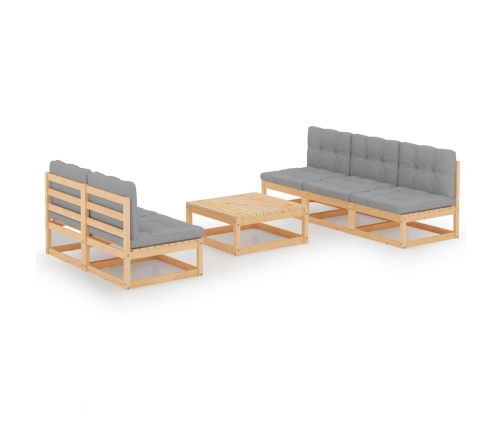 Muebles de jardín 6 piezas con cojines de madera de pino maciza