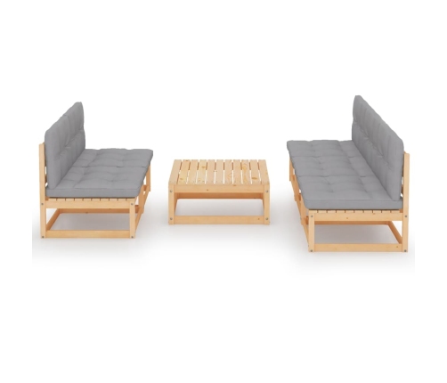 Muebles de jardín 6 piezas con cojines de madera de pino maciza