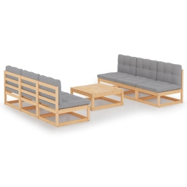 Juego de muebles de jardín 7 pzas y cojines madera pino maciza