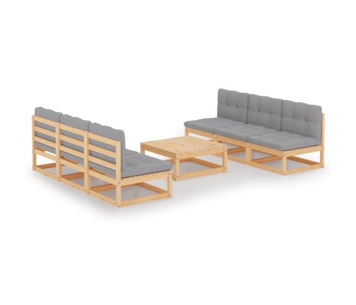 Juego de muebles de jardín 7 pzas y cojines madera pino maciza