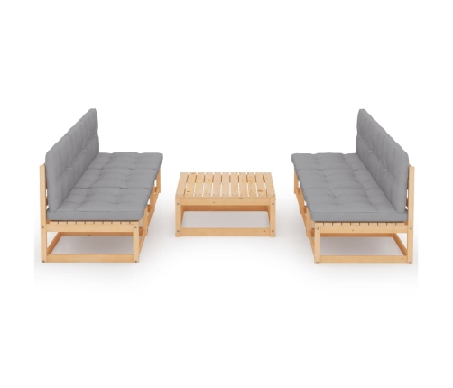 Juego de muebles de jardín 7 pzas y cojines madera pino maciza