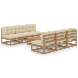 Muebles de jardín 7 piezas con cojines de madera de pino maciza