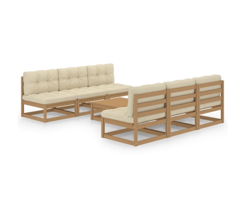 Muebles de jardín 7 piezas con cojines de madera de pino maciza