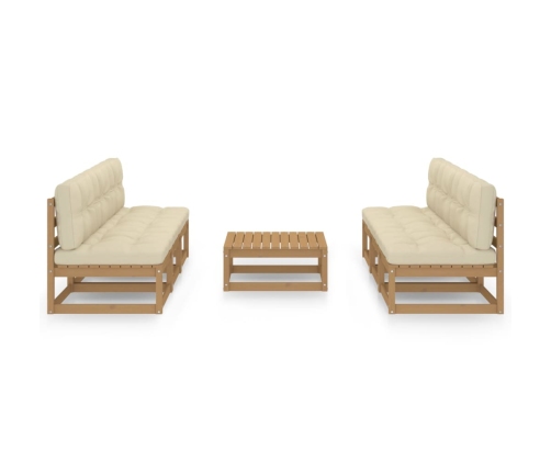 Muebles de jardín 7 piezas con cojines de madera de pino maciza