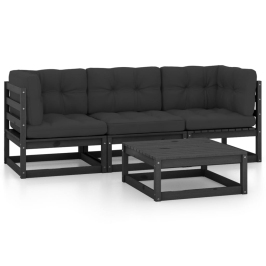Juego de muebles de jardín 4 pzas y cojines madera pino maciza