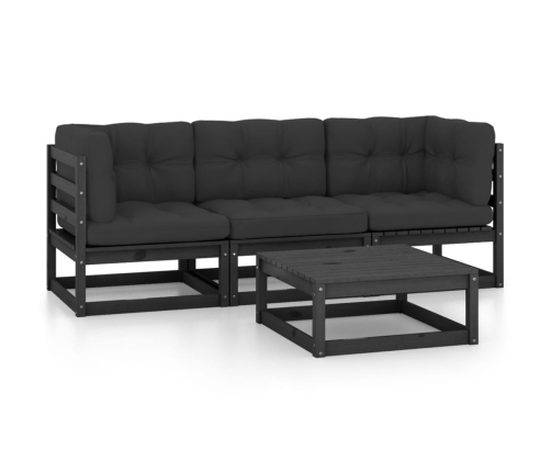 Juego de muebles de jardín 4 pzas y cojines madera pino maciza