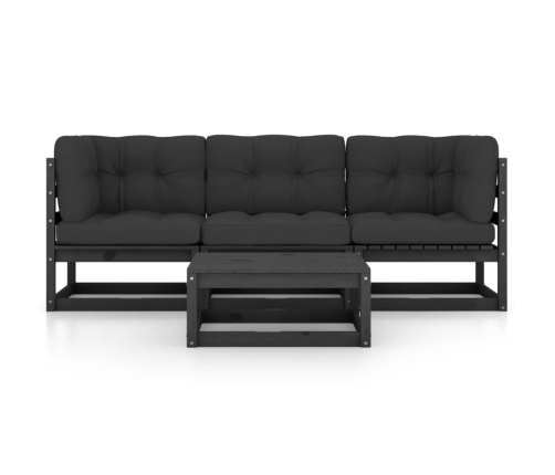 Juego de muebles de jardín 4 pzas y cojines madera pino maciza