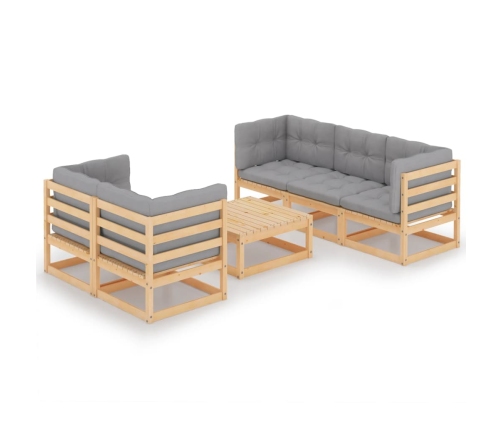 Muebles de jardín 6 piezas con cojines de madera de pino maciza
