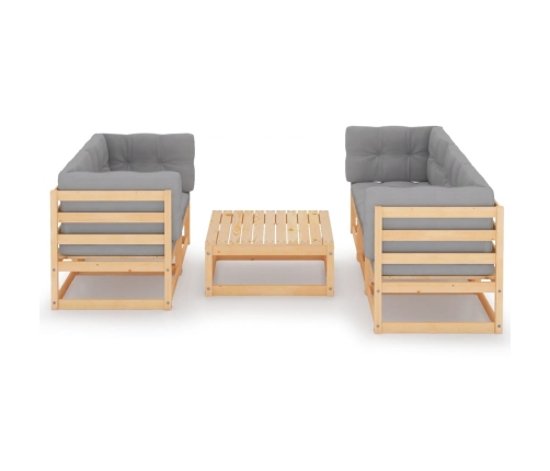 Muebles de jardín 6 piezas con cojines de madera de pino maciza