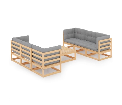 Juego de muebles de jardín 7 pzas y cojines madera pino maciza