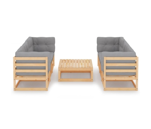 Juego de muebles de jardín 7 pzas y cojines madera pino maciza