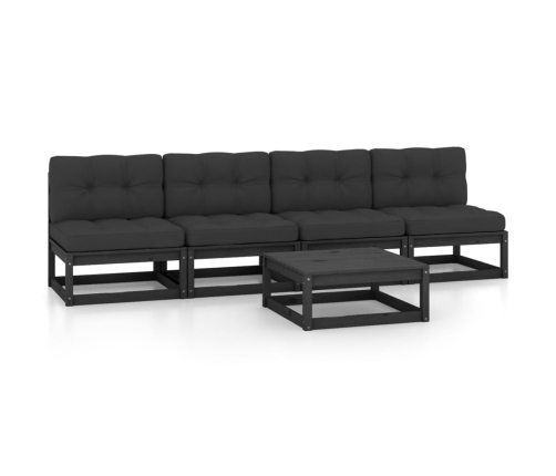 Juego de muebles de jardín 5 pzas y cojines madera pino maciza
