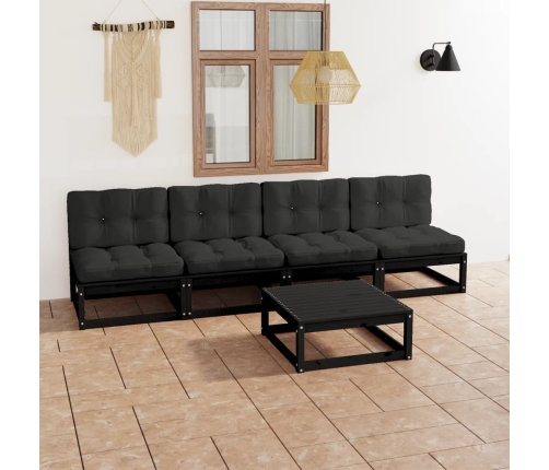 Juego de muebles de jardín 5 pzas y cojines madera pino maciza