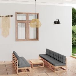 Muebles de jardín 6 piezas con cojines de madera de pino maciza