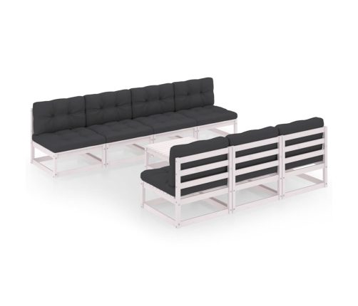 Muebles de jardín 8 piezas con cojines de madera de pino maciza