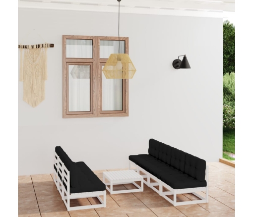 Muebles de jardín 8 piezas con cojines de madera de pino maciza
