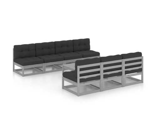 Juego de muebles de jardín 8 pzas y cojines madera pino maciza