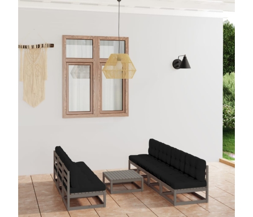 Juego de muebles de jardín 8 pzas y cojines madera pino maciza
