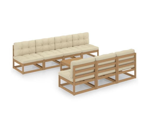 Muebles de jardín 8 piezas con cojines de madera de pino maciza