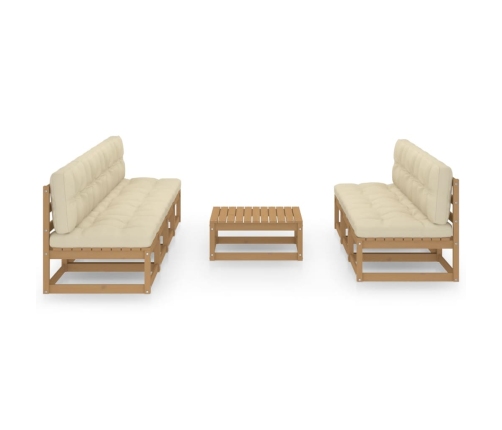 Muebles de jardín 8 piezas con cojines de madera de pino maciza