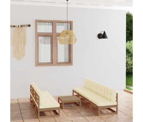 Muebles de jardín 8 piezas con cojines de madera de pino maciza