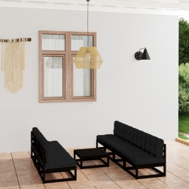 Juego de muebles de jardín 8 pzas y cojines madera pino maciza