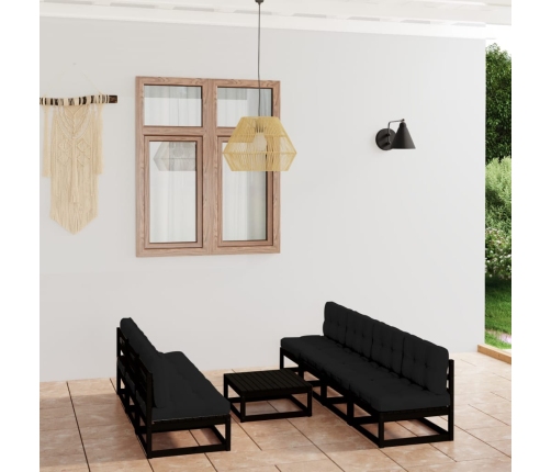 Juego de muebles de jardín 8 pzas y cojines madera pino maciza