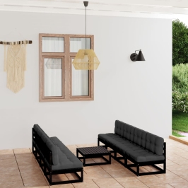 Juego de muebles de jardín 9 pzas y cojines madera pino maciza