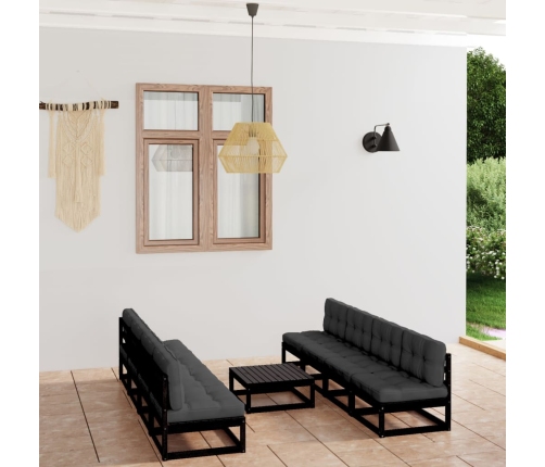 Juego de muebles de jardín 9 pzas y cojines madera pino maciza