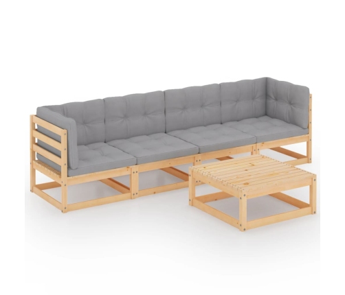 Juego de muebles de jardín 5 pzas y cojines madera pino maciza