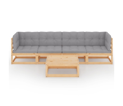 Juego de muebles de jardín 5 pzas y cojines madera pino maciza