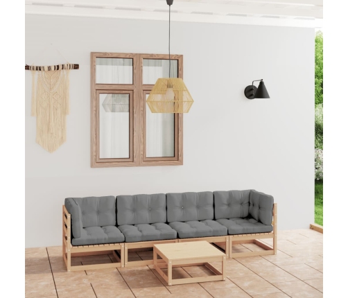 Juego de muebles de jardín 5 pzas y cojines madera pino maciza