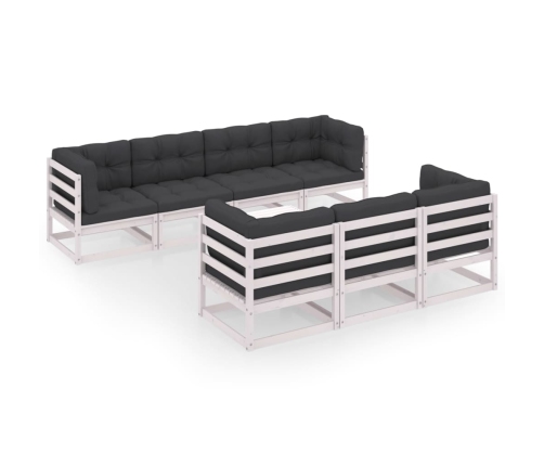 Muebles de jardín 8 piezas con cojines de madera de pino maciza