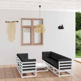 Muebles de jardín 8 piezas con cojines de madera de pino maciza