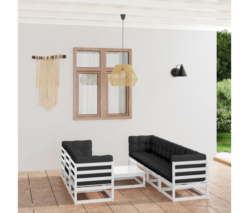 Muebles de jardín 8 piezas con cojines de madera de pino maciza