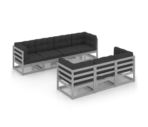 Juego de muebles de jardín 8 pzas y cojines madera pino maciza