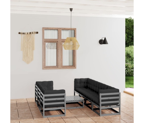 Juego de muebles de jardín 8 pzas y cojines madera pino maciza