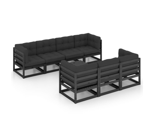 Juego de muebles de jardín 8 pzas y cojines madera pino maciza