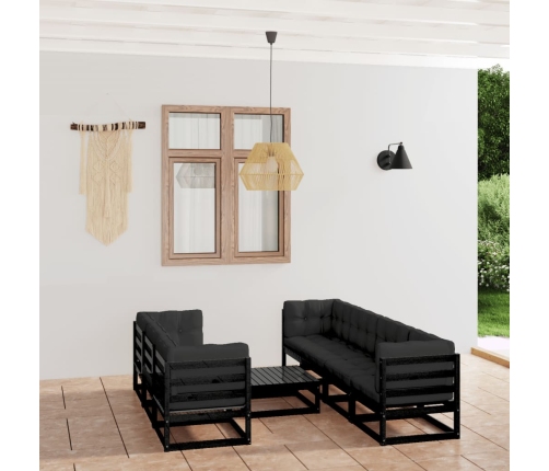 Juego de muebles de jardín 8 pzas y cojines madera pino maciza