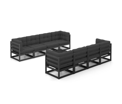 Juego de muebles de jardín 9 pzas y cojines madera pino maciza