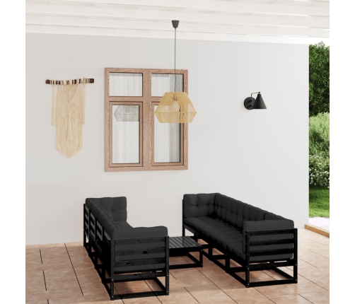 Juego de muebles de jardín 9 pzas y cojines madera pino maciza