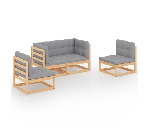 Muebles de jardín 4 piezas con cojines de madera de pino maciza
