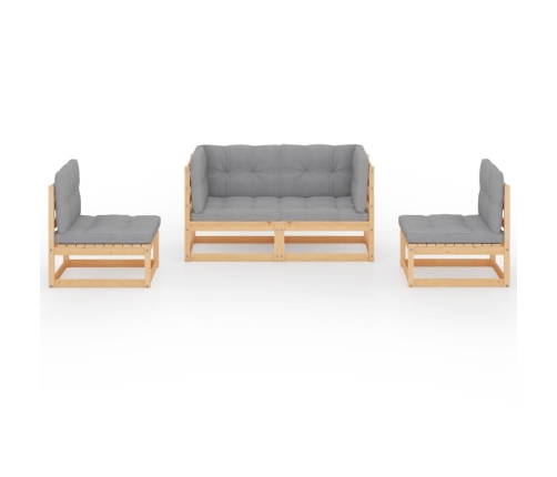 Muebles de jardín 4 piezas con cojines de madera de pino maciza